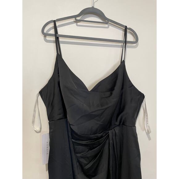 NWT Azazie Brielle A-Line Cowl Spaghetti Straps Stretch Satin Dress Black A22 - Picture 3 of 7
